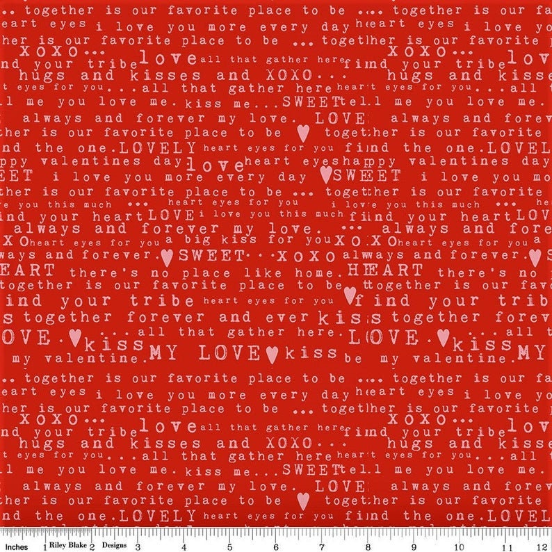 Sending Love Red Text Fabric - Riley Blake C10081-RED, Red Valentine's Day Fabric, Red Text Fabric, Love Words Red Fabric, By the Yard