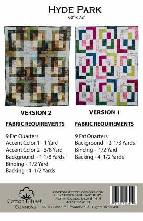 Hyde Park Quilt Pattern - Cotton Street Commons SCS210, Fat Quarter Friendly Quilt Pattern with Two Variations, Throw Quilt Pattern