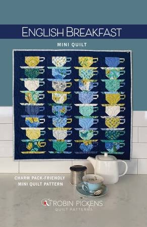 English Breakfast Mini Quilt Pattern - Robin Pickens RPQP-EBM134, Charm Pack Friendly Quilt Pattern, Cups and Saucers Wall Quilt Pattern