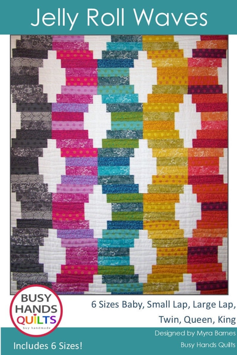Jelly Roll Waves Quilt Pattern - Busy Hands Quilts BUS-0161, Jelly Roll Friendly Quilt Pattern in Six Sizes, Easy Beginner Quilt Pattern