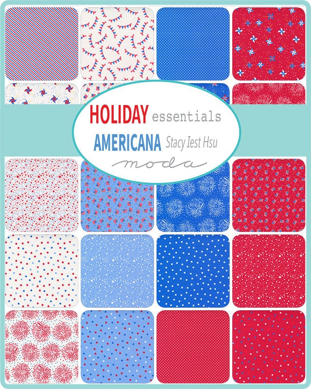 Holiday Essentials Americana Charm Pack - Moda 20760PP, 42 5" Squares, Patriotic Charm Pack, Red White Blue Charm Pack, 4th of July Charm