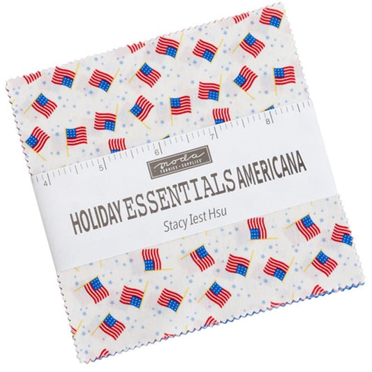 Holiday Essentials Americana Charm Pack - Moda 20760PP, 42 5" Squares, Patriotic Charm Pack, Red White Blue Charm Pack, 4th of July Charm