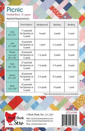 Picnic Quilt Pattern - Cluck Cluck Sew 199, Fat Quarter Friendly Quilt Pattern in Six Sizes, Scrappy Quilt Pattern, Easy Quilt Pattern