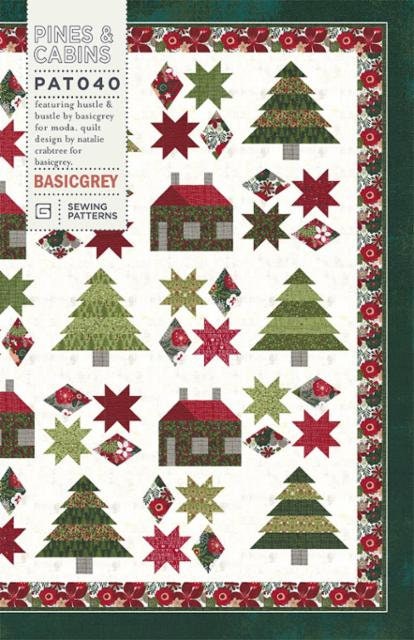 Pines & Cabins Quilt Pattern - BasicGrey PAT040, Trees and Houses Quilt Pattern - Pine Trees Quilt Pattern - Christmas Quilt Pattern