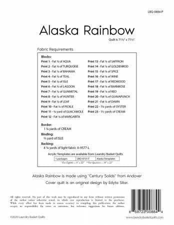 Alaska Rainbow Quilt Pattern - Laundry Basket Quilts LBQ-0884-P, Star Quilt Pattern, Fat Quarter and Fat Eighth Friendly