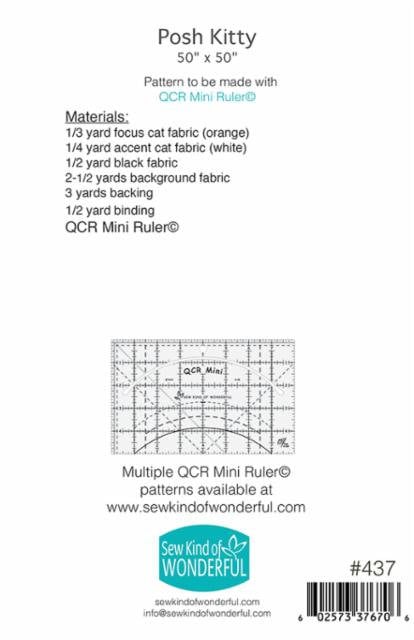 Posh Kitty Quilt Pattern - Sew Kind of Wonderful SKW437, Mini Quick Curve Ruler Pattern, Modern Cat Quilt Pattern, Simple Cat Quilt Pattern