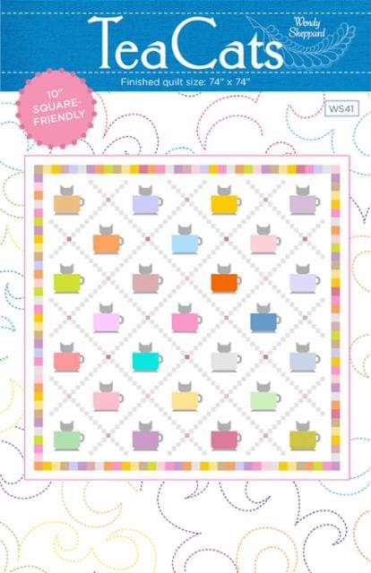 Tea Cats Quilt Pattern - Wendy Sheppard WS41, Cat Themed Quilt Pattern, Layer Cake Friendly Cat Quilt Pattern, Easy Piecing Quilt Pattern