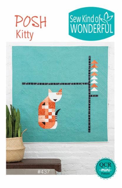 Posh Kitty Quilt Pattern - Sew Kind of Wonderful SKW437, Mini Quick Curve Ruler Pattern, Modern Cat Quilt Pattern, Simple Cat Quilt Pattern