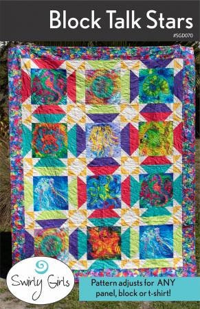 Block Talk Stars Quilt Pattern - Swirly Girls SGD070, Fabric Panel or T Shirt Quilt Pattern, T Shirt Quilt Pattern, Big Block Quilt Pattern