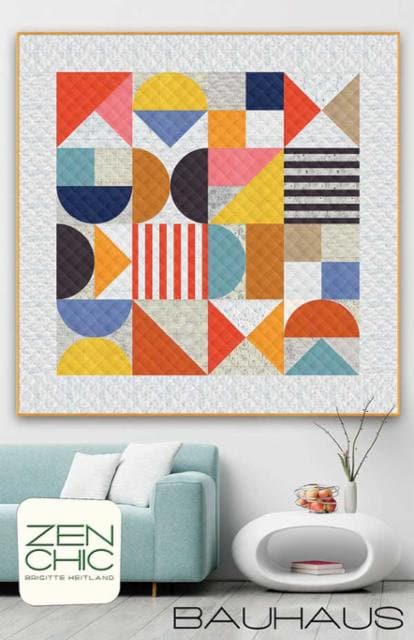 Bauhaus Quilt Pattern by Zen Chic ZC-BHQP, Modern Fat Quarter Friendly Quilt Pattern, Queen Size Geometric Quilt Pattern