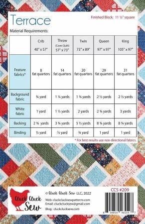 Terrace Quilt Pattern - Cluck Cluck Sew 209, Fat Quarter Quilt Pattern in Two Sizes, Fat Quarter Friendly Pattern