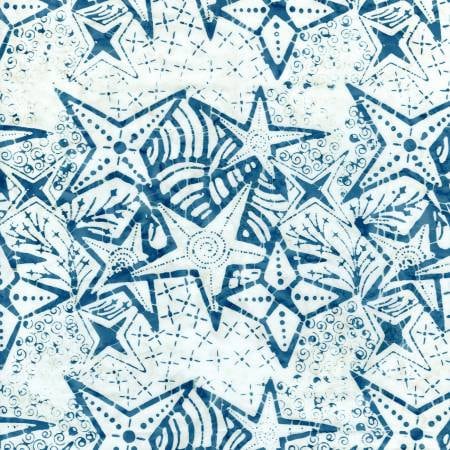 Blue and White Stars Batik Fabric - Tonga Batik Honor Collection - Timeless Treasures B1227 White, White Patriotic Stars Batik, By the Yard