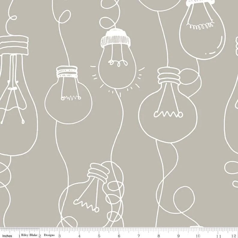 Coffee Chalk Bulbs on Taupe Fabric - Riley Blake Designs C11036, Coffee Themed Fabric, Tan Blender Fabric, By the Yard