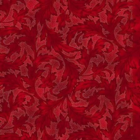 Holiday Wishes Red Crimson Silver Damask with Silver Metallic Fabric - Hoffman Fabrics U7768H-10S, Red Silver Christmas Fabric, By the Yard