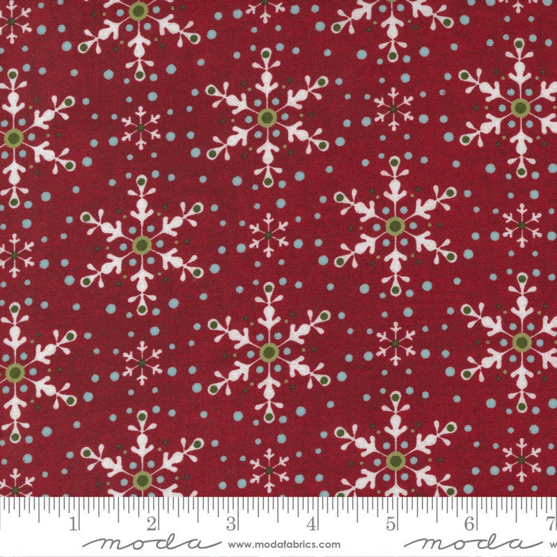 Peppermint Bark Candy Cane Winter Dots Fabric - Moda Fabrics 30695 13, Red Snowflake Fabric, Snowflake Christmas Fabric, By the Yard