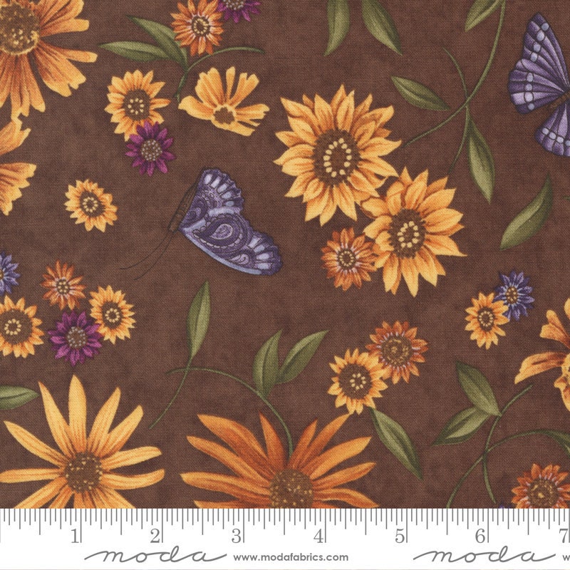 Sunflower Garden Charm Pack - Moda 6890PPM, Sunflower Themed Floral Charm Pack, Sunflowers and Butterflies Fall Colors Floral Fabric Squares