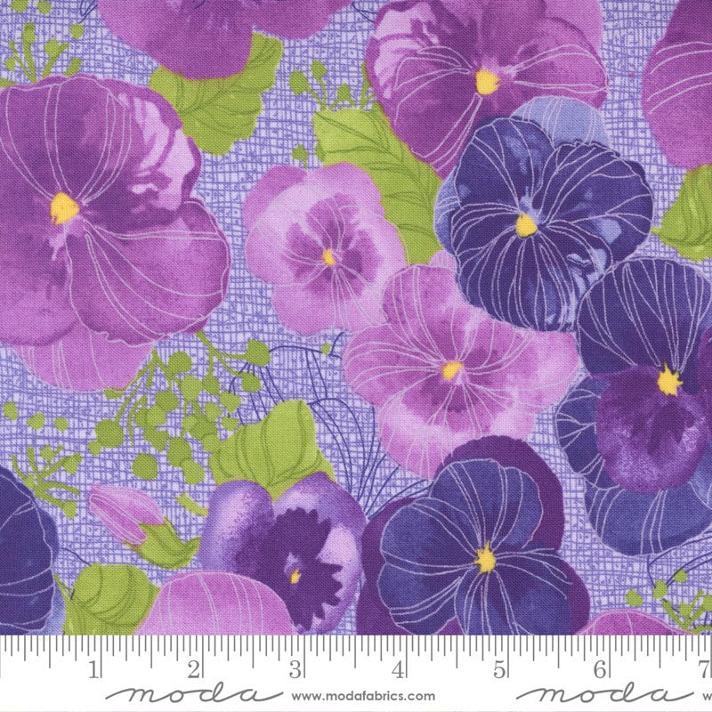 Pansy's Posies Lavender Large Floral Fabric 48720-13, Large Scale Purple Pansy Floral Fabric, By the Yard