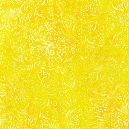 Floral Wave Flowers Yellow Batik Fabric - Artisan Batik Robert Kaufman AMD216235, Yellow Floral Batik Fabric By the Yard