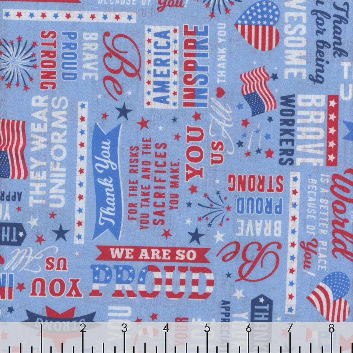 True Hero Medium Blue Patriotic Words Fabric - Kanvas by Benarex 14148B-54, Blue Patriotic Words Fabric By the Yard