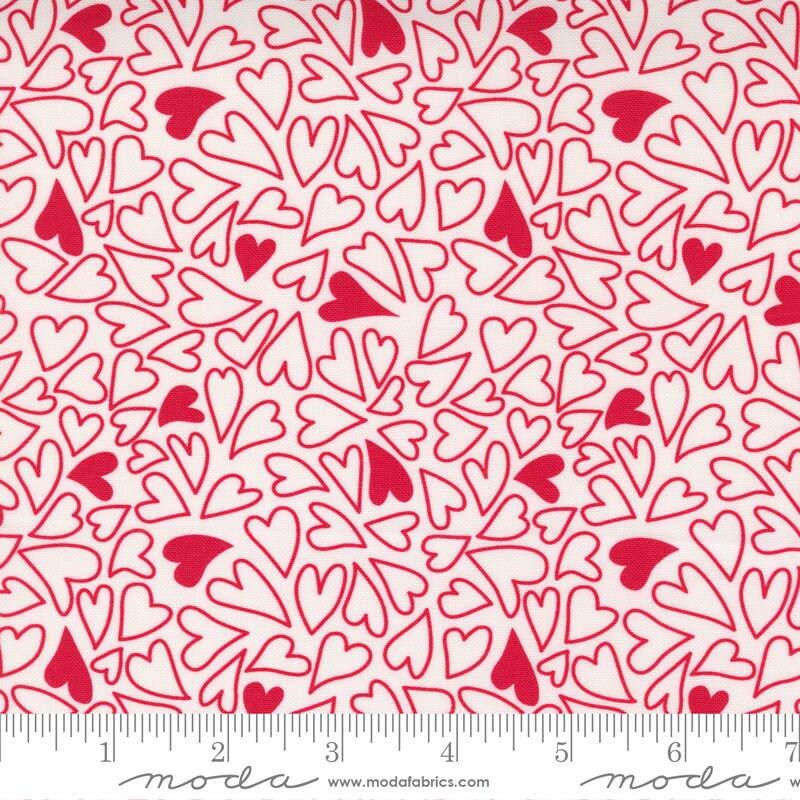 Holiday Love Sugar Hearts Fabric - Moda 20750-11, Red and White Hearts Fabric, Valentine's Day Hearts Fabric, By the Yard