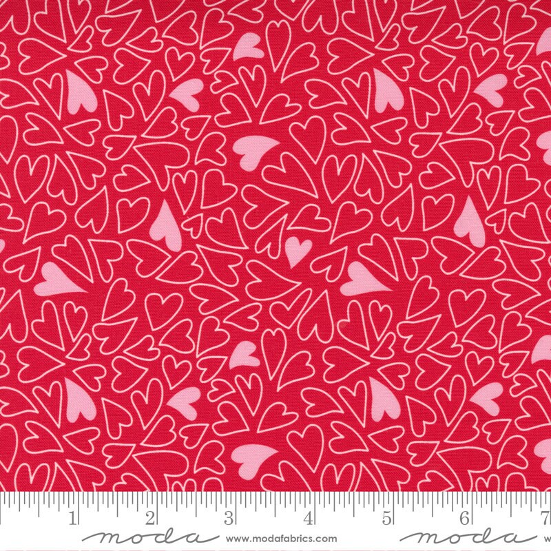 Holiday Love Sweetheart Hearts Fabric - Moda 20750-13, Red and Pink Hearts Fabric, Valentine's Day Hearts Fabric, By the Yard