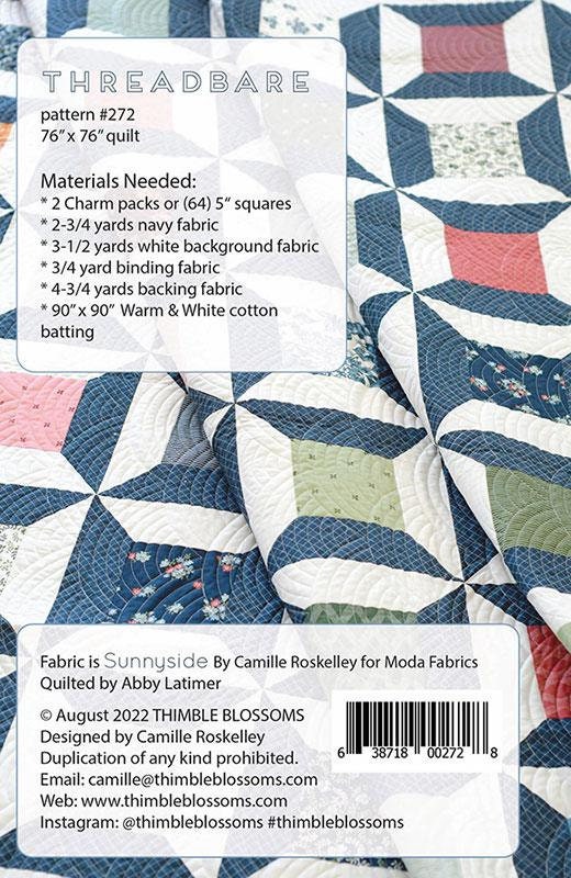 Threadbare Quilt Pattern - Thimble Blossoms TBL272, Spools Quilt Pattern, Charm Pack Friendly Quilt Pattern, Sewing Themed Quilt Pattern