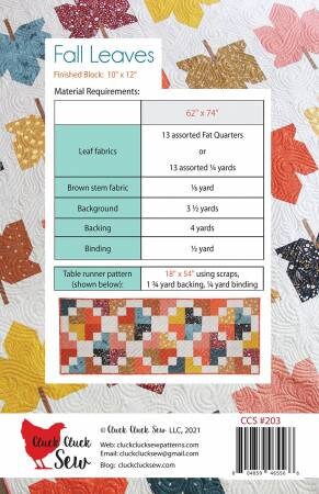 Fall Leaves Quilt Pattern - Cluck Cluck Sew CCS203, Fat Quarter Friendly Fall Themed Quilt Pattern, Leaves Quilt Pattern