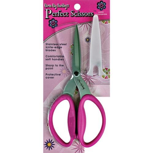 Perfect Scissors Large Multi Purpose Scissors by Karen Kay Buckley KKB027 - 7.5 inch Large Pink, Straight Blade, Right or Left Hand Scissors