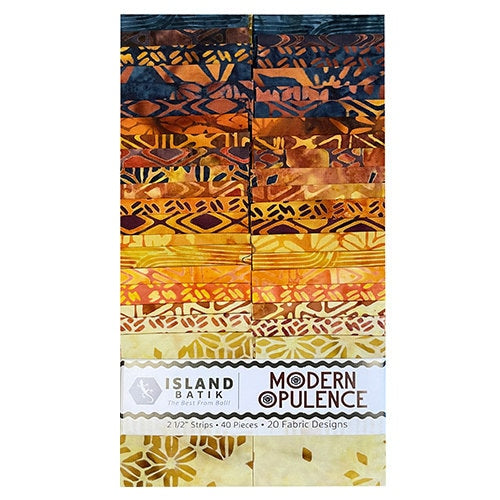 Island Batik Modern Pulence Strip Pack, 40 2 1/2" Pre Cut Fabric Strips, Fall Colors Batik Fabric Strips, Gold Brown Black Batik Fabric