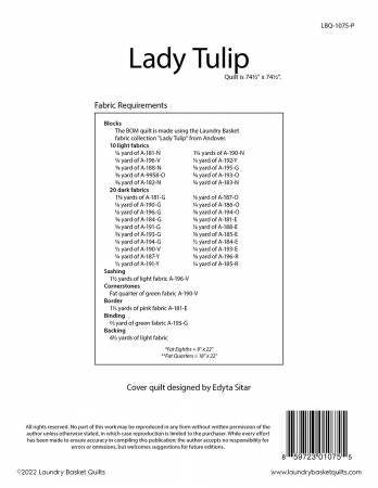 Lady Tulip Quilt Pattern - Laundry Basket Quilts LBQ-1075-P, Sampler Quilt Pattern, Fat Quarter and Fat Eighth Friendly