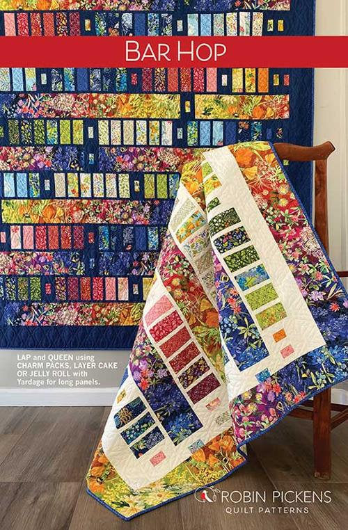Bar Hop Quilt Pattern - Robin Pickens RPQPBH145, Charm Pack Layer Cake or Jelly Roll Friendly Quilt Pattern, Lap & Queen Size Quilt Pattern