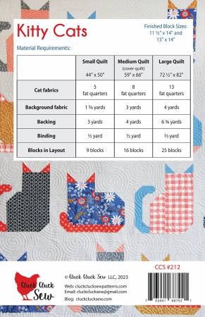 Kitty Cats Quilt Pattern - Cluck Cluck Sew #CCS212, Cat Themed Quilt Pattern in Three Sizes, Fat Quarter Friendly Cat Lover Quilt Pattern