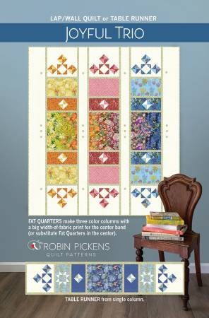 Joyful Trio Quilt Pattern - Robin Pickens RPQP-JT147, Fat Quarter Friendly Wall, Lap and Table Runner Pattern