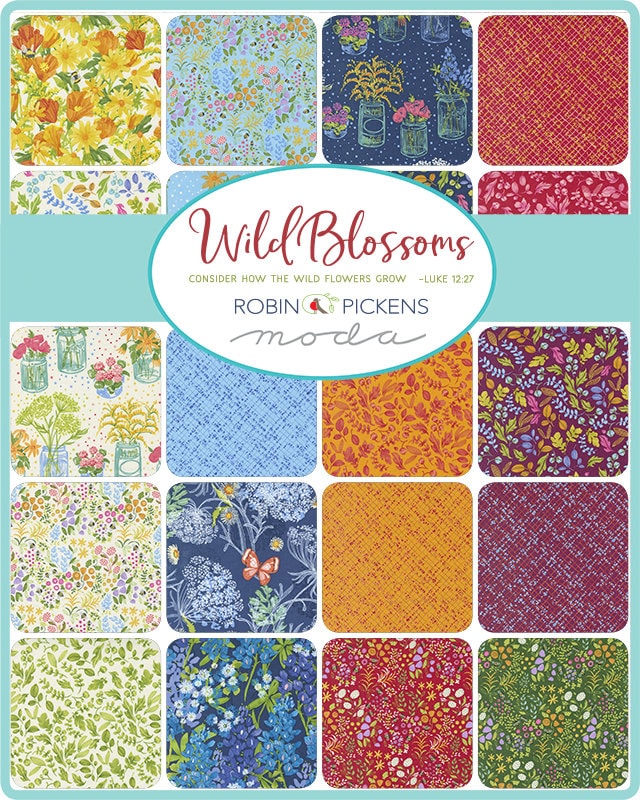 Wild Blossoms Charm Pack - Moda 48730PP, 42 5" Fabric Squares - Modern Floral Charm Pack