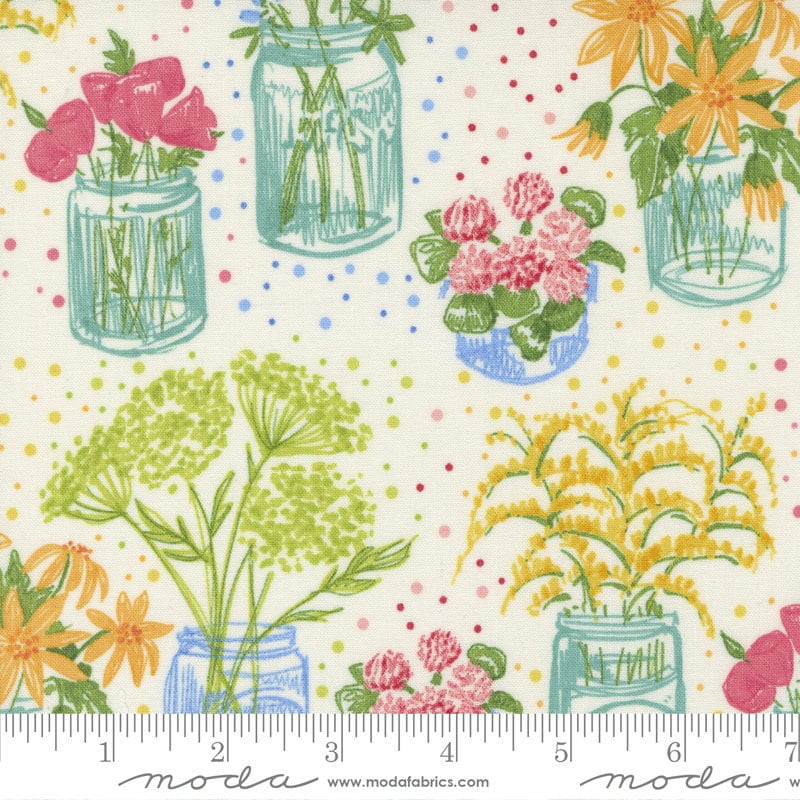 Wild Blossoms Canning Jars Cream Floral Fabric 48734-11, Large Scale Floral Fabric By the Yard
