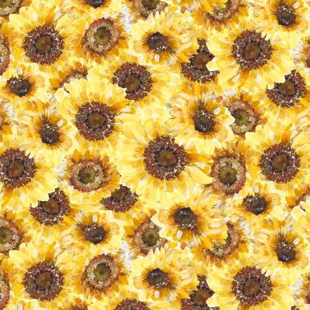 Sunflower Sweet Multi Sunflower Fabric - Wilmington Prints 17792-552, Sunflower Themed Fabric By the Yard