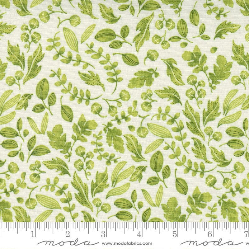 Wild Blossoms Leafy Florals Sunlit Blender Fabric 48736-31, Cream and Green Leaves Blender Fabric By the Yard