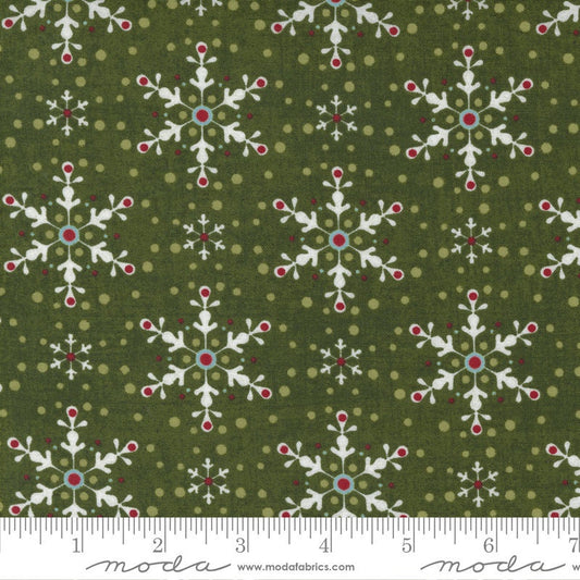 Peppermint Bark Pine Green Winter Dots Fabric - Moda Fabrics 30695-16, Green Snowflake Fabric, Snowflake Christmas Fabric, By the Yard