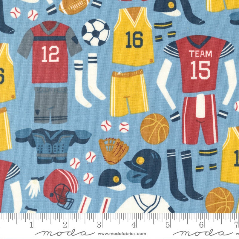All Star Charm Pack - Moda 20850PP, Sports Themed Charm Pack, Juvenile Sports Charm Pack, Sports Themed Fabric Squares
