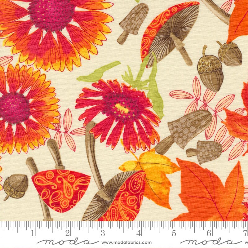 Forest Frolic Indian Blanket Cream Flowers Fabric - Moda 48740-12, Fall Floral Fabric, Fall Colors Fabric, By the Yard