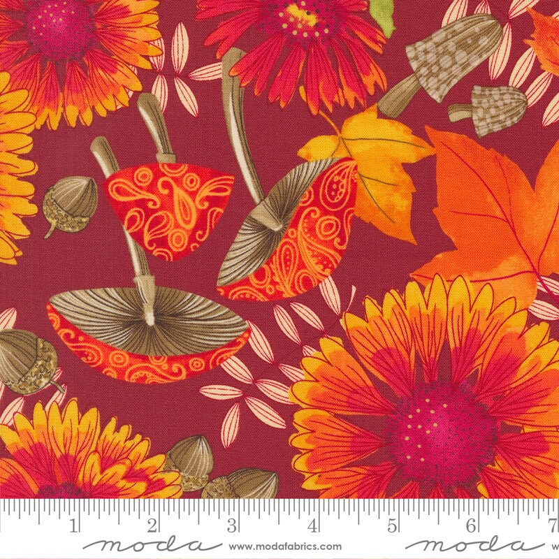 Forest Frolic Indian Blanket Cinnamon Flowers Fabric- Moda 48740-16, Fall Floral Fabric, Fall Colors Fabric, By the Yard