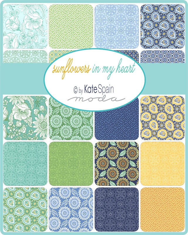 Sunflowers in my Heart Charm Pack - Kate Spain for Moda 27320PP, Sunflower Themed Floral Charm Pack, Modern Sunflower Fabric Precuts