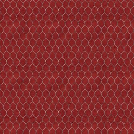 Proud Rooster Red Chicken Wire Fabric - Wilmington Prints 39770-339, Chicken Themed Fabric, Farmhouse Rooster Fabric - By the Yard