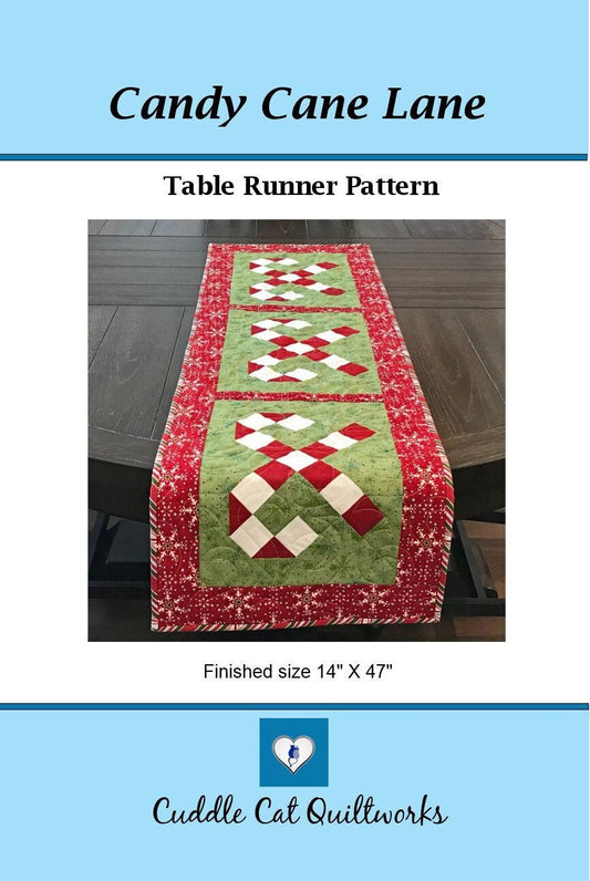 Candy Cane Lane Table Runner Pattern Printed Version - Cuddle Cat Quiltworks CCQ065, Christmas Table Runner Pattern with Candy Canes