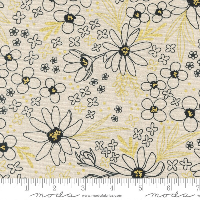 Gilded Charm Pack - Moda 11530PP, 42 - 5 X 5 Fabric Squares, Black White and Gold Metallic Floral Charm Pack, Modern Floral Charm Pack