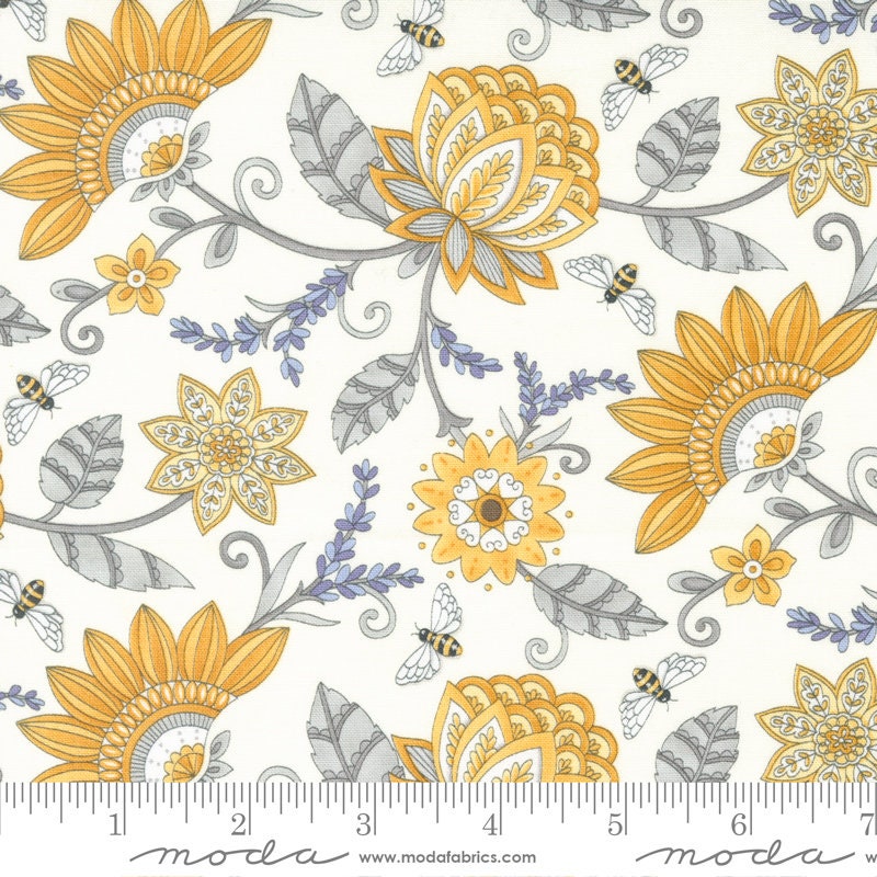 Honey & Lavender Charm Pack by Deb Strain - Moda 56080PP, 42 5" Fabric Squares - Yellow Gray Lavender Floral Charm Pack