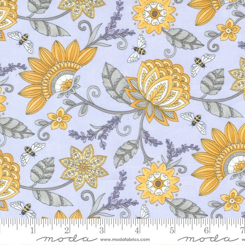 Honey & Lavender Charm Pack by Deb Strain - Moda 56080PP, 42 5" Fabric Squares - Yellow Gray Lavender Floral Charm Pack