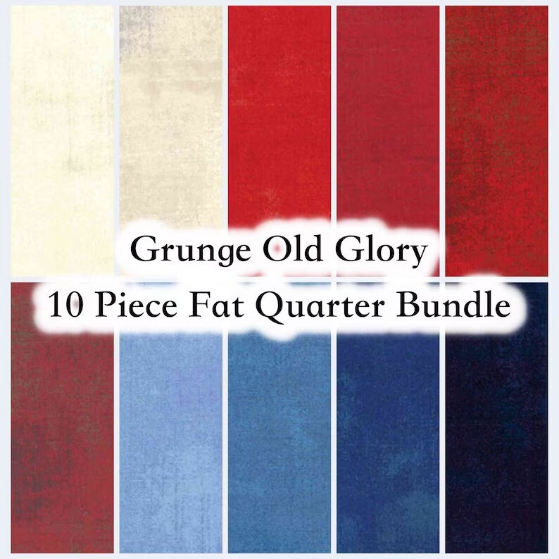 Moda Grunge Old Glory Fat Quarter Bundle 10pc - Moda 30150ABOG, Patriotic Fat Quarter Bundle, Red White & Blue Fat Quarters