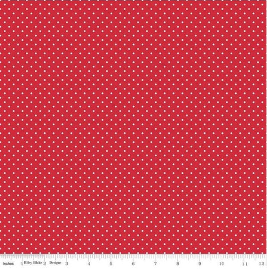 Swiss Dots White on Red Fabric - Riley Blake Designs C670R-80RED, White on Red Dots Fabric, Red and White Blender Fabric By the Yard