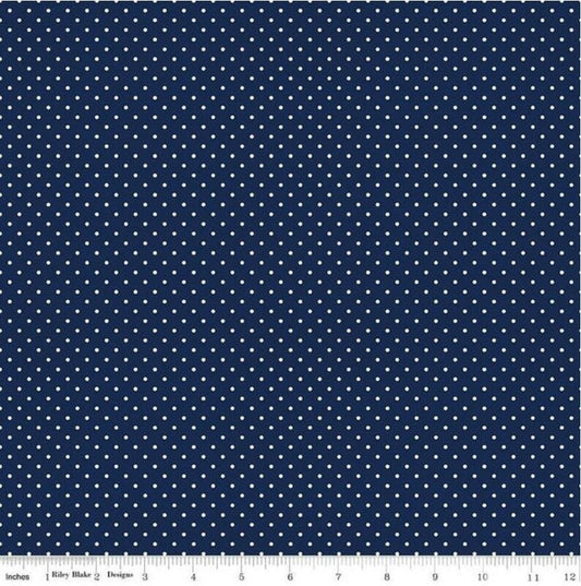 Swiss Dots White on Navy Fabric - Riley Blake Designs C670R-21NAVY, White on Navy Dots Fabric, Blue and White Blender Fabric By the Yard